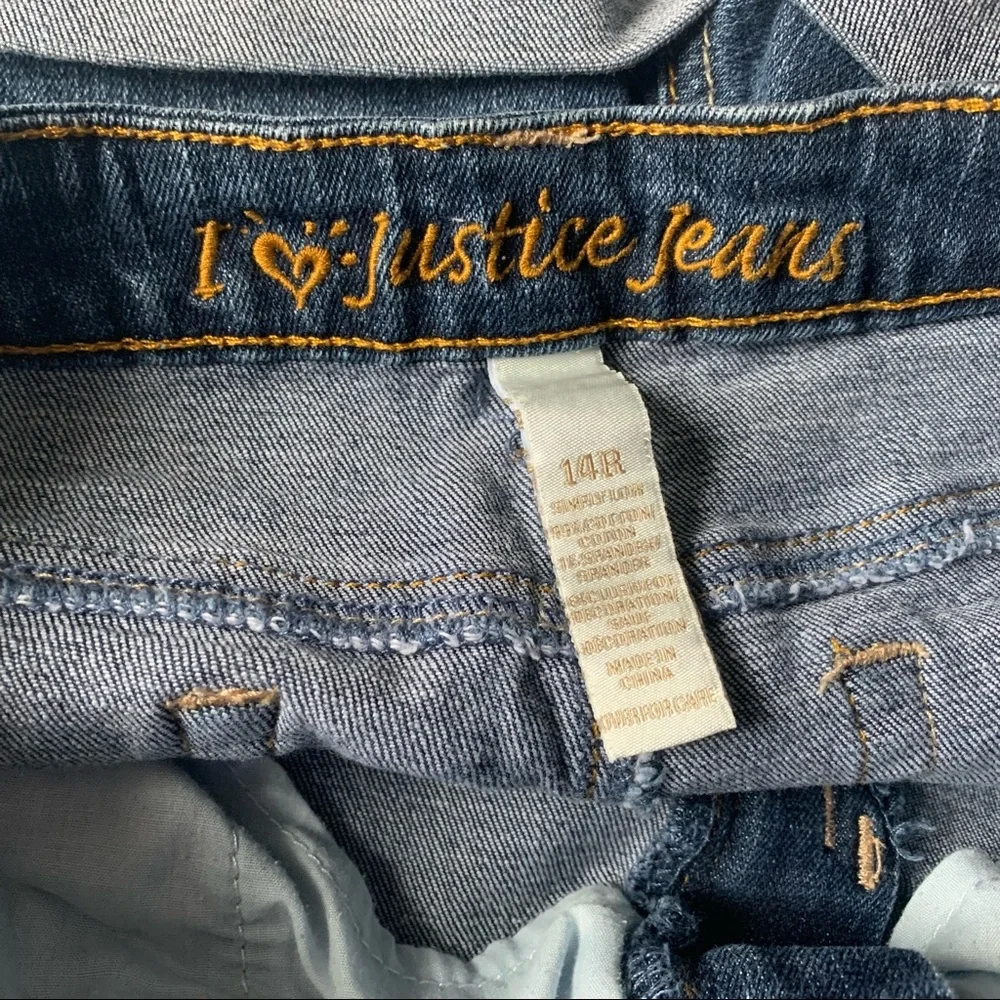 JUSTICE Jean Shorts Simply Low Glitter Embroidered Blue Denim Girls Size 14R